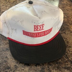 Vintage White and Black Beef it’s what’s for dinner Cap with Red Text